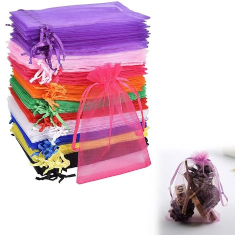 KARELLS Bolsas Organza Multicolor para Joyas, 100 Piezas Bolsita de Tul, 7x9 cm Bolsas Organza, Bolsas de Organza Lavanda Pequeñas, Bolsitas de Tela Pequeñas, para Joyas Boda Favores y Dulces
