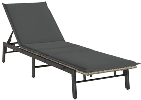 vidaXL Sonnenliege mit Auflage Hellgrau Poly Rattan, Gartenliege, Strandliege, Tagesbett, Relaxliege, Sonnenbett, Chaiselongue, Lounge Bett