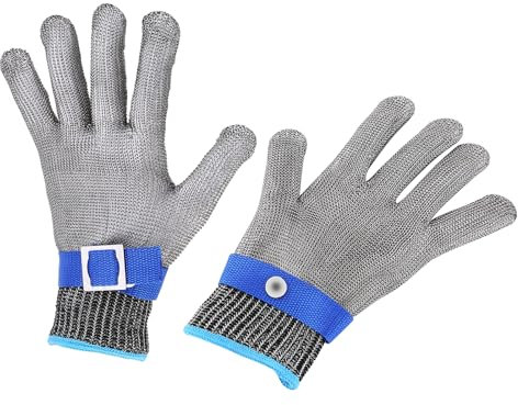 BORDSTRACT A9 Cut Resistant Glove, Stainless Steel Mesh Metal Glove, Anti Cutting for Kitchen Cooking, Industrial Working, Oyster Shucking, Wood Carving, Gardening, Mandolin Slicing(M 2Pcs)