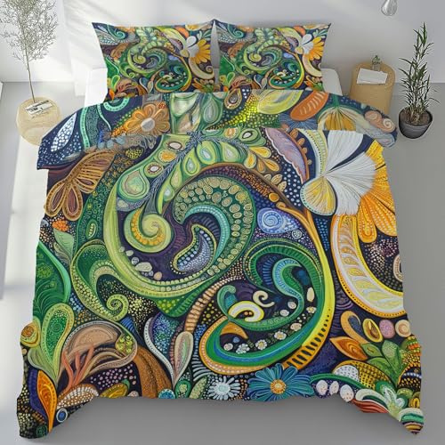 Meugesoi Bettbezug 135x200cm Paisley Blumenmuster Komfortable Weiche Bettwäsche 3-Teilig mit Reißverschluss Pflanzen Rebe Bettwäsche Sets mit 2 mal Kissenbezüge Bettbezug für Jugendliche