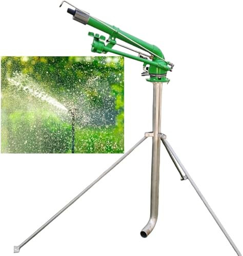 Aspersor de césped con soporte, aspersor de riego agrícola en base de trípode, aspersor de área grande de pulso de metal resistente ajustable de 360 ​​grados, aspersor de césped de 2 pulgadas for tier
