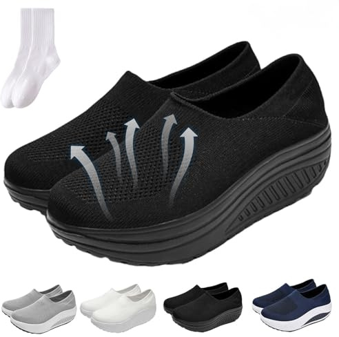 Zapatos con parte inferior basculante para mujer, zapatillas de verano de malla cómoda con plataforma ortopédica para caminar con soporte de arco para mujer
