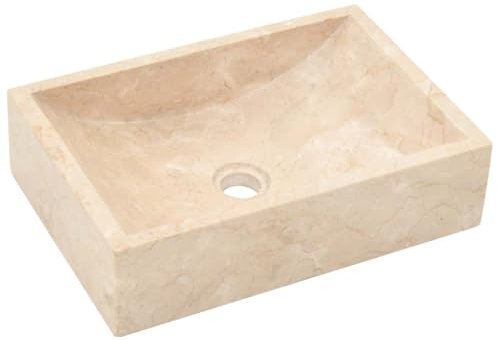 Vasque à Poser Salle de Bain Maison Lavabo Rectangulaire Évier Lave-Mains de Salle d'eau Vasque a Poser en Marbre, 45x30x12 cm crème brillant