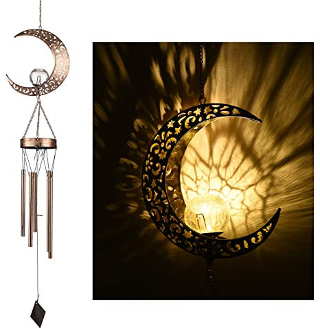 Carillon éolien solaire en métal avec lumière LED pour décoration de jardin, terrasse, balcon, cour, couloir, veilleuse