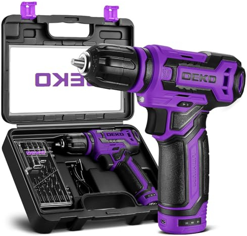 DEKO PRO Trapano Avvitatore Batteria 12 V - Trapano Avvitatore Grigio con Confezione Regalo per Donna,Accessori 13 Pezzi,Trapano Elettrico per Forare e Serrare/Allentare Viti (viola scuro)
