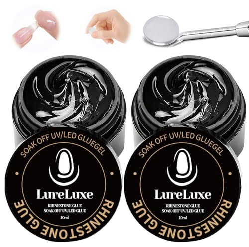 2x10ml Colla Unghie Finte Solido,Trasparente Nail Gel,Per Fissaggio Strass e Accessori Gel per Unghie,Nail Art Flacone gel Solido,Effetto Durevole,Ideale per Decorazioni