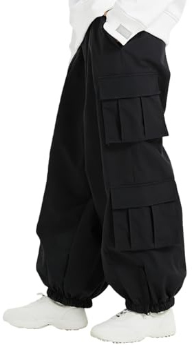 HOUZONIY Pantalones de esquí para mujer, impermeables, resistentes al viento, pantalones de snowboard, pantalones holgados de invierno, pantalones de softshell, pantalones térmicos de invierno, Negro