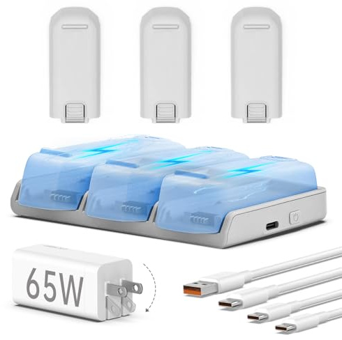LKTOP Neo Battery Charging Hub Bundle, 3Pack Original Neo Intelligent Flight Battery+1Pcs Parallel Hub+1Pcs 65W Charger, Compatibility: DJI Neo Drone Accessories (1435mAh, Charging 3 Batteries: 45min)