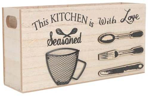 DECORNIJIA Wooden Utensil Box Cutlery Storage Holder Multi-compartment Desktop Kitchen Organizer 30x15x8cm Portable Cutlery Case for Home and Wedding Table Centrepieces