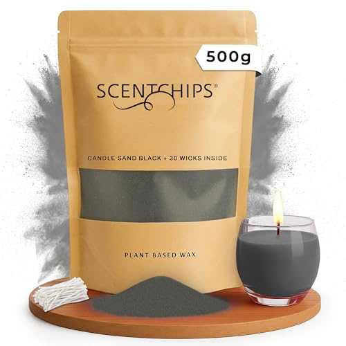 Scentchips Kerzensand – Farbiger Wachsgranulat zum Selbermachen von Kerzen, Dekosand für Glasgefäße & Teelichter, Duftfrei, Ideal für DIY, Party & Wohnkultur (Black, 500g)