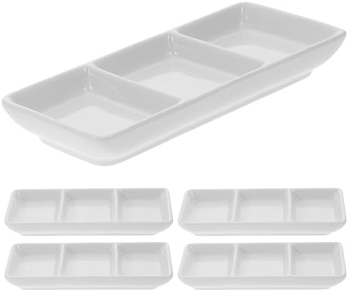 ELEOUTI 5 piezas Plato Cerámica Triple Compartimento para Salsa Soja Condimentos Aperitivos Hogar Restaurante Portátil Diseño Creativo Elegante