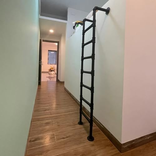 ZENSTYW Escalera De 6 Peldaños Montados Desde La Pared Al Suelo,Escalera De Metal Negra para Ático,Escalera De Escalada Universal para Sótano,para Biblioteca,Balcón En El Techo(205cm/6.72ft)
