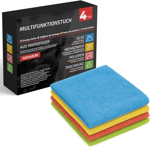 VENTUX GEAR Mikrofasertücher 4er Set 40×40 cm – Weich, saugfähig & fusselfreie Reinigungstücher für Auto, Küche und Haushalt