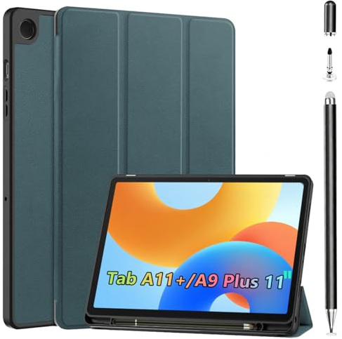 Case+Stylus Pen for Samsung Galaxy Tab A11+/A9 Plus 11 inch,Stiftschlitz, geeignet für Tab A9+/A11 Plus,automatische Wach/schlafmodi, zellulare Rückseite zur Wärmeableitung (Grün)