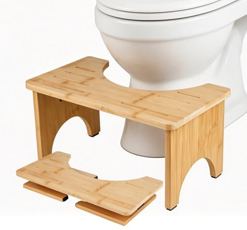 FRUHLING Tabouret de Toilette en Bambou Pliable Squat Tabouret WC Marchepied Salle de Bain Bois pour Lutter Contre la Constipation Les Ballonnements