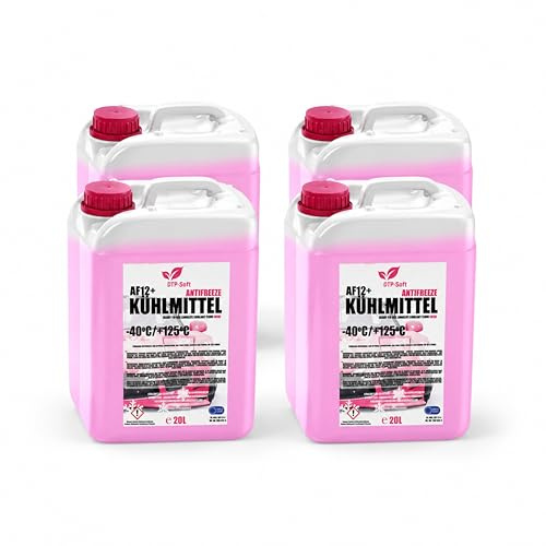 DTP-SOFT Kühlerfrostschutz G12+ AF12+ Rot 20 Liter - Kühlmittel bis -40°C, Frostschutz für VW Audi VAG Mercedes Benz - Motorkühlmittel Korrosionsschutz 4x5L