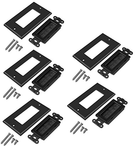 iMBAPrice Brushed Bristles Wall Plate - Decora Style Cable Pass Through Insert for Wires Wall Socket Plug Port/HDTV/HDMI/Home Theater Systems and More (Pack of 5) - Black