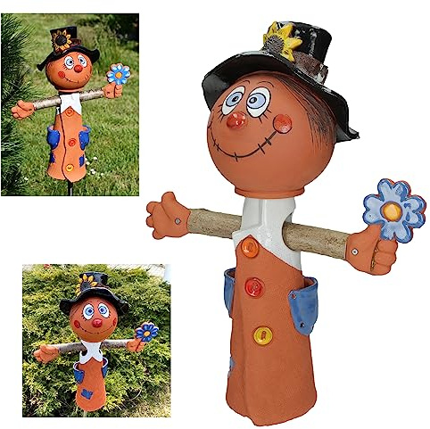 Midene Gartenstecker Keramik Handgefertigt - Gartendeko für Draußen Wetterfest - Garten Deko Keramik - Gartenfiguren & Gartenstatuen - Vogelscheuche GKR109Set