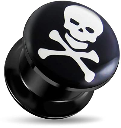 Monster Piercing Totenkopf Mit Gekreuzten Knochen Logo Schwarz Acryl Intern Thread Gauge Fleisch Tunnel Ohr Plug