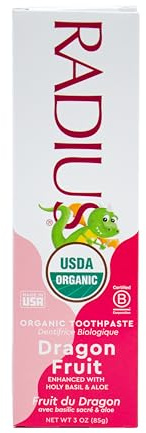 RADIUS USDA Organic Kids Toothpaste 3oz Non Toxic Chemical-Free Gluten-Free Designed to Improve Gum Health for Children's 6 Months and Up - Dragon Fruit - Pack of 1