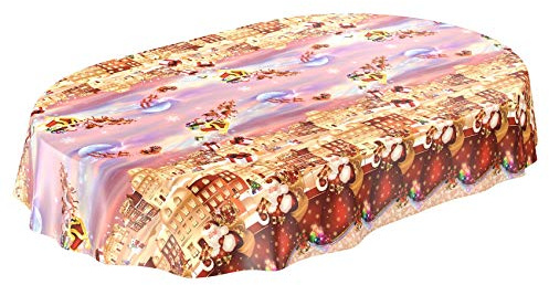 ANRO Wachstuchtischdecke Wachstuch Wachstischdecke Tischdecke Weihnachten Rot Weihnachtsfest Oval 180x140cm