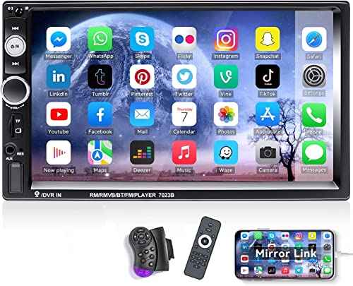 CAMECHO Double Din Car Stereo Bluetooth 7 Inch Touch Screen Radio with USB SD AUX FM Receiver Support Mirror Link for IOS Android Phone/Steering Wheel Control