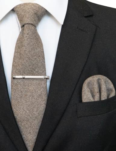 JEMYGINS Kaschmir Wolle Rotbraun Krawatte und Einstecktuch Krawattenklammer Sets Krawatten für Herren(9)