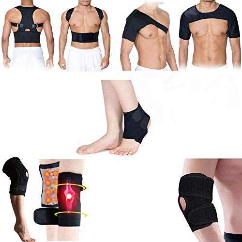 MAXSTRENGTH Hosenträger & Stützen Neopren | Schulterstütze | Patella-Kniebandage | Verstellbare Knöchelstütze | Haltungsgurt | Ellenbogenschoner | Schutz Sicherheit Guards (Knie-Bandage (schwarz)
