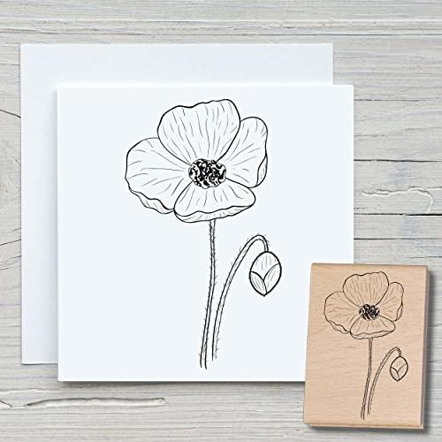 NEWSTAMPS Stempel Mohnblume mit Stiel Motivstempel groß aus Holz & Gummi zum Karten basteln, Holzstempel, Blumen, Pflanzen, Floral, Wiese, Gräser, Scrapbook, Textilstempel, Deko, Kinder