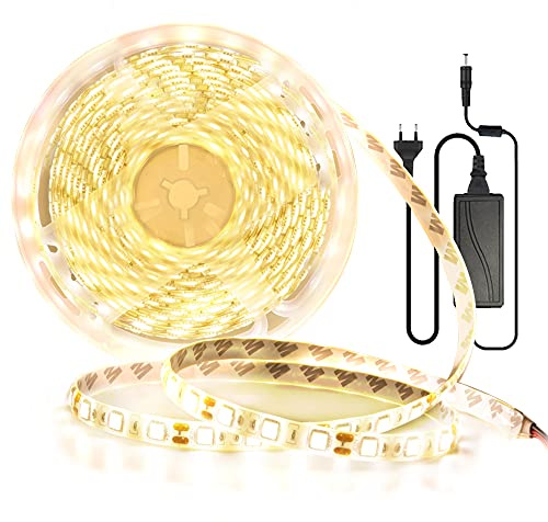 Arotelicht Tira de luces LED de 5 m, IP65, resistente al agua, 4000 K, blanco neutro, 12 V, 300 ledes, con fuente de alimentación 5050SMD, tira de luz, 60 LEDs/M