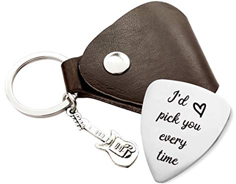 MaySunset Gitarrenplektrum mit der Aufschrift I'd Pick You Every Time, Edelstahl, Geschenk für Männer, Freund, Ehemann, Musiker, Gitarre, Spieler, Geburtstag, Weihnachten, Valentinstag, Jahrestag