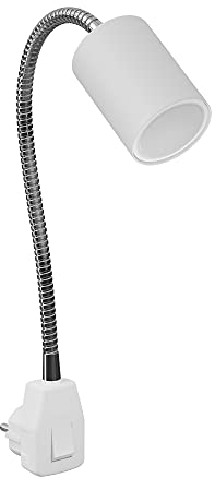 ledscom.de GU10 Steckdosenlampe WAIKA Schwanenhals, Schalter, weiß inkl. GU10 LED Lampe 450lm weiß