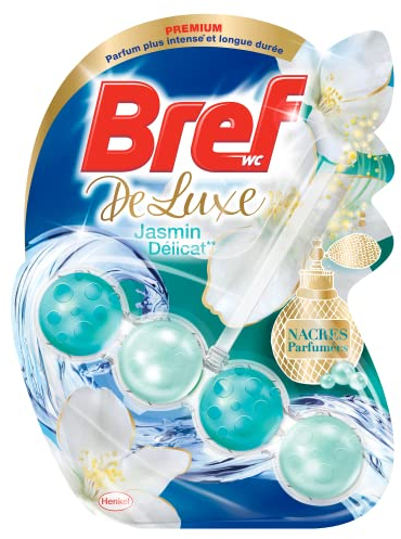 Bref WC Deluxe Jasmin Délicat – Produit Nettoyant WC – Parfum WC – 4 éléments actifs - Parfum raffiné - Mousse nettoyante - Formule anti-calcaire - Formule Anti-calcaire 1 Bloc WC (50g)