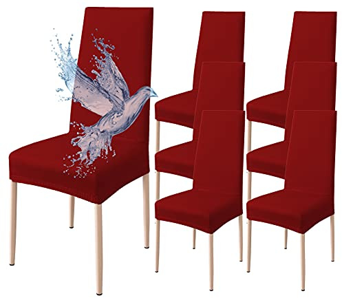 Poligino Stuhlhussen 6er Set Wasserdicht Stretch Universale Weich und Bequem, Stuhlbezug für Haus, Küche, Hochzeit, Restaurant, Party, Hotel, Zeremonie, Bankett - Bordeaux