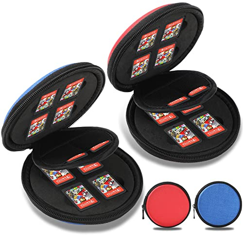 Joogee Etui de Rangement Compatible pour Switch et Switch OLED / Switch Lite, Protection Pochette de Transport Compatible pour Jeux Switch Cartouches, 12 Cartes, Paquet de 2 Rouge+Bleu