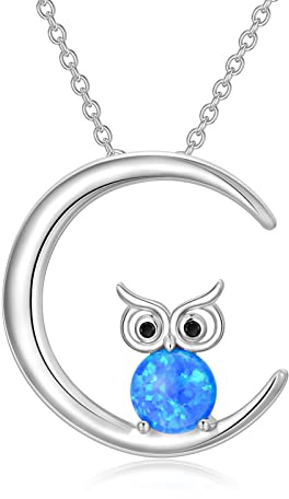 ROMANTICWORK Tier Halskette Sterling Silber Tier Anhänger Halskette Katze Eule Pinguin Delfin Hase Meerjungfrau Taube Pfau Kette Schmuck Geburtstag Geschenke für Damen Mädchen