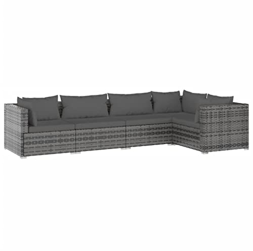 vidaXL Gartenmöbel 5-TLG. mit Kissen Ecksofa Mittelsofa Sofa Lounge Sitzgruppe Gartenset Garten Garnitur Gartensofa Poly Rattan Grau