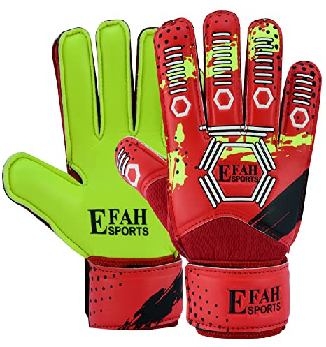 EFAH SPORTS Torwarthandschuhe für Kinder Jungen Mädchen fußball Handschuhe mit Super Grip Handflächen (Red/F.Yellow, 4)