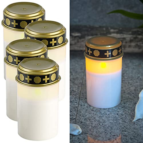 PEARL LED Grabkerze: 4er-Set flackernde LED-Grablicht-Kerzen, Batteriebetrieb, 12 cm, weiß (Grablicht mit Batterie, Friedhofkerzen, Solarleuchten)