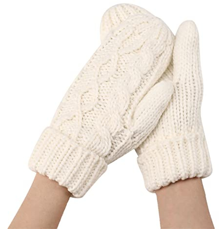 Glücksvogel Fingerlose Handschuhe Fäustlinge Damen Winter Handschuhe Handgelenk Strickhandschuhe Pulswärmer Gestrickte Fausthandschuhe Freizeit Winterhandschuhe Kurzer für Frauen (White, One Size)