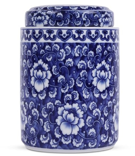 XINGYAN Ingwerglas im chinesischen traditionellen antiken Stil, Blau und Weiß, Porzellan, Blumenvase mit Deckel, chinesischer Ming-Stil, China-Chinoiserie-Design (Zylinder)