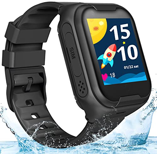 TEZILON Elderly 4G GPS Smart Watch Real-Time Tracking Two-Way Phone Call GPS Tracker Waterproof Touch Screen Camera SOS Emergency Alarm Pedometer Tracker Device Christmas Birthday Gift(Black)