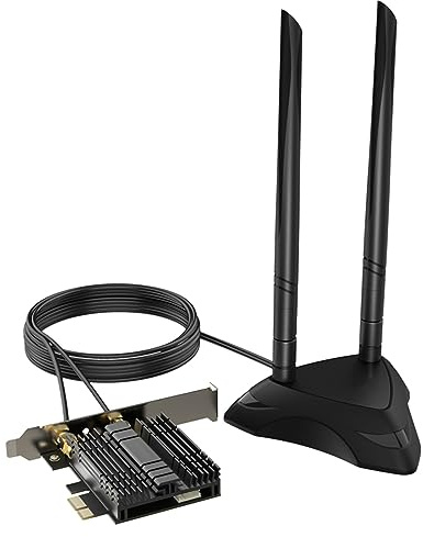 WiFi 6E PCIE WiFi Adapter, 5400 MBps Übertragungsgeschwindigkeit, 110 Kanäle 160 MHz, DMA und Ax Mu Mimo Technologieunterstützung, 2,4 GHz 5,8 GHz 6 GHz Triple Band, 2X6dbi Antennen