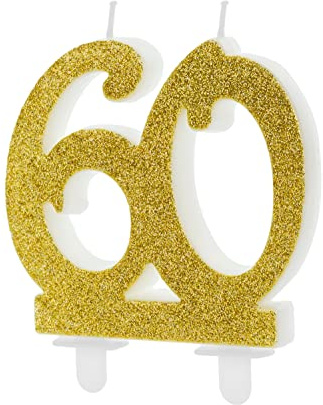 Zahlenkerze 60 Gold – Kerze zum 60. Geburtstag | Goldene Geburtstagskerze 60, breite Stecker, festliche Kuchendeko für Männer, Frauen, Party & Jubiläum