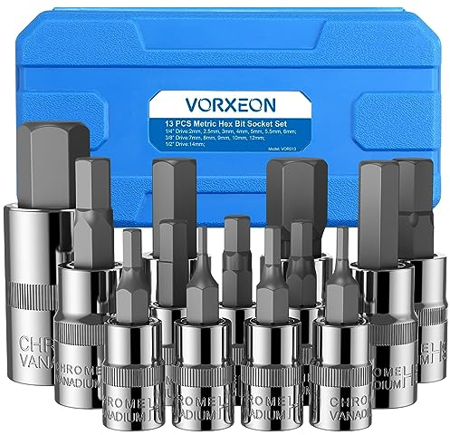 VORXEON Innensechskant Nuss Satz 13pcs Hex Sechskant Bit Set Steckschlüssel Steckschluesselsatz Metric 2-14mm Mechaniker Werkzeug S2 Alloy Steel 50BV30 Für Drehmomentschlüssel Bohrer