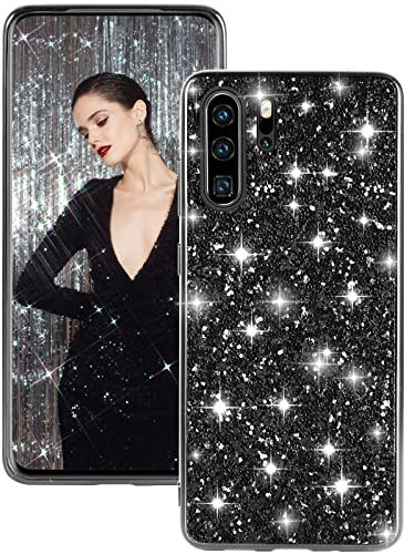 Hülle für Huawei P30 Pro - Glitzer Bling Sparkle Stoßfest Anti-Kratzer Ganzkörper 360 Grad Schutzhülle Ultra Dünn Cover Case (Schwarz)