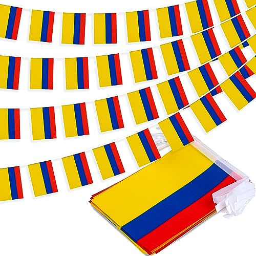 Banderole de fanions de la Colombie - Petit mini drapeau colombien - Décoration nationale de pays pour l'école, les fêtes, les événements sportifs, 10 m et 30 drapeaux