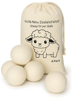 Natural Wool Dryer Balls | Reusable Natural Fabric Softener | Reduces Wrinkles & Drying Time | Large Dryer Balls is a Better Alternative to Plastic Balls and Liquid Softener| Saves Energy (Pack of 6)