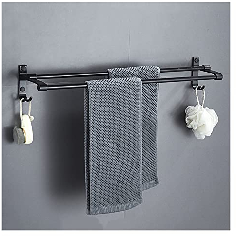 Etagere Salle De Bain Tablette de Toilette Barre de Serviette, étagères murales murales, Deux Barres de Serviettes de Montage Mural, Cadre en métal Noir Fort Support Douche (Size : Bruin)