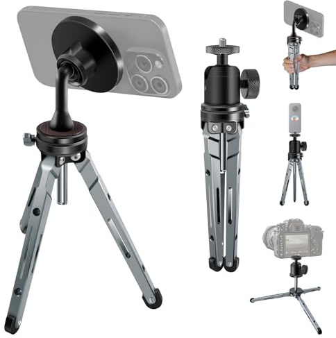 REYGEAK 2 in 1 for Magsafe Multifunction Table Tripod, Full Aluminum with Head and Magsafe for iPhone 15/14/13/12 Series/Sony/Canon/Nikon/FUJIFILM Cameras, Portable Travel Tripod, Lightweight and